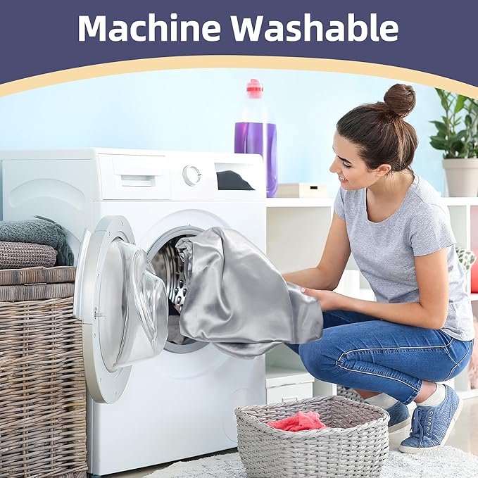 Silky Satin Pregnancy Pillow Cover (ONLY Pillowcase), U Shaped Luxurious Smooth Maternity Pillow Cover, Soft & Breathable Large Pillow Protector with Hidden Zip for Side Sleeper,Light Grey