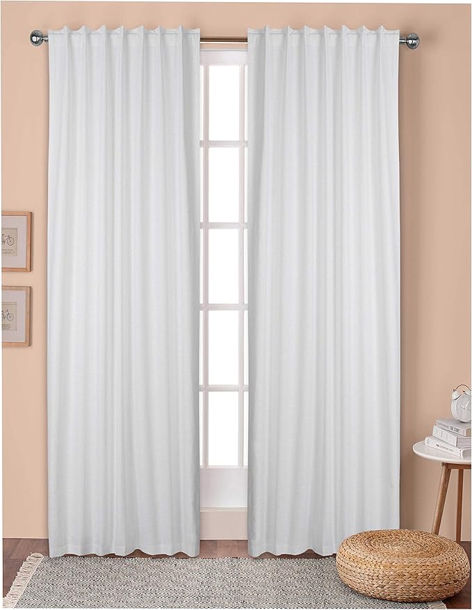 Ramanta Home 100% Cotton Light Filtering Curtains 50" x 84" - Set of 2, White Curtain for Living Room, Bedroom, Farmhouse Cotton Duck Fabric Semi Sheer Back Tab Window Linen Panels - White
