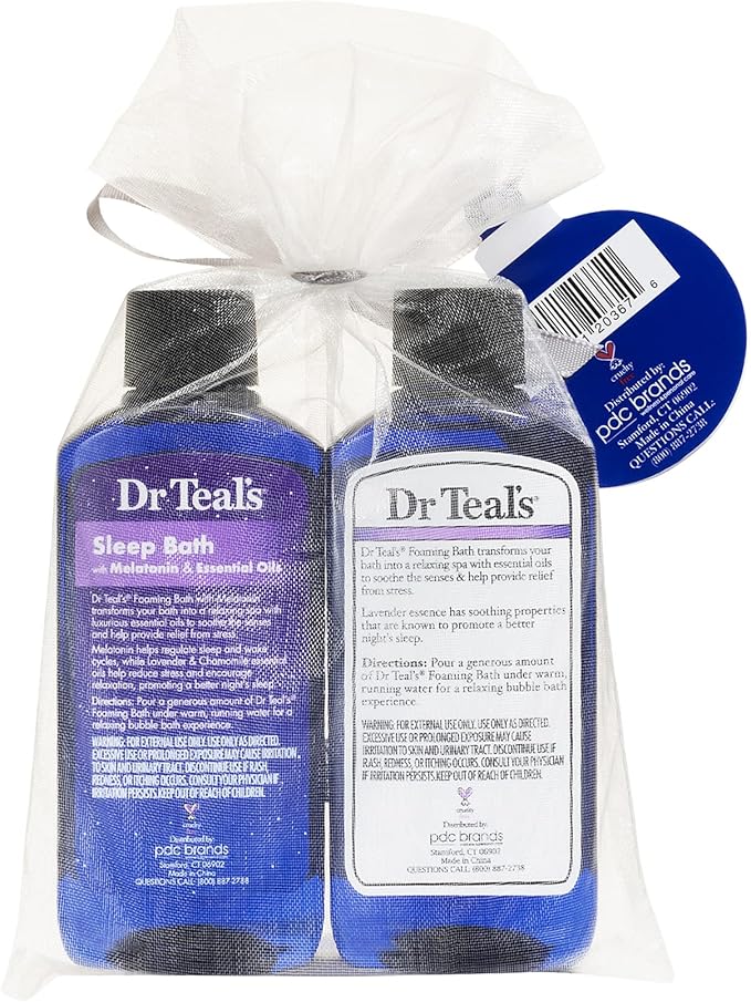 Dr Teal's Foaming Bath Holiday Gift Combo Pack (6 fl oz Total), Soothe & Sleep with Lavender, and Sleep Bath with Melatonin.