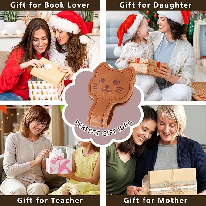 Zkptops Magnetic Leather Bookmarks Cute Cat Book Markers for Reading Women Men Strong Magnet Bookmark Clips Page Mark Unique Books Accessories Gifts for Book Lovers Teachers Students Reader (Brown)