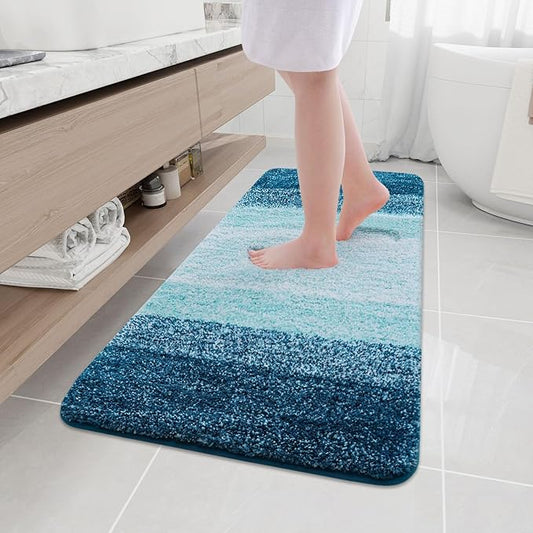 Arotive Microfiber Bathroom Rugs, Shaggy Soft and Absorbent Bath Rug, Non-Slip, Thick Plush Machine Washable Dry Bath Mats for Bathroom, Tub and Shower, 47x20, Peacock Blue