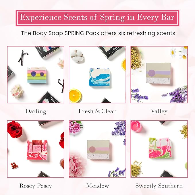 FinchBerry Season of Soap Gift Set - Handmade Seasonal Soaps - Cleanse & Moisturize with Olive, Shea Butter & Coconut Oil - Ideal for All Skin Types & SPRING Gifting, Pack of 6 (4.5 oz Each)
