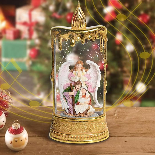 Christmas Snow Globes, 11.8" Nativity Glitter Water Lantern with Song, 6H Timer Battery & USB Powered Music Box for Christmas Decorations Indoor