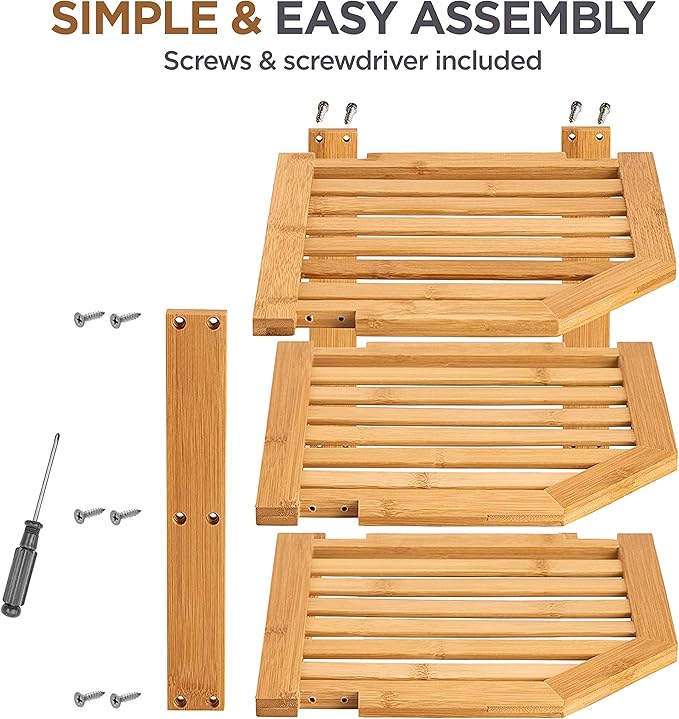 Cabinet Organizer Shelf - Bamboo Corner Rack for Kitchen Counter, Cabinet Space Saver for Plates, Dishes, Bowls, Bread Pantry, Bathroom Storage or Countertop Stand, Stackable Design