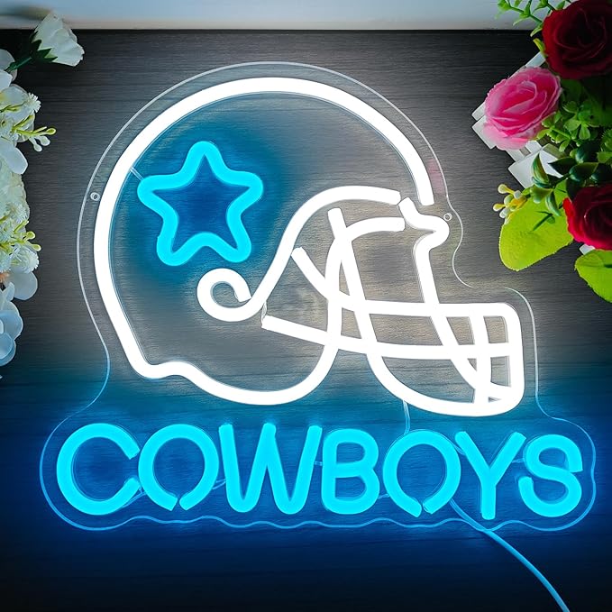 Cowboy Football Neon Sign for Wall Decor Dimmable sports Team Helmet Led Signs Cowboys Neon Light Signs for Man Cave Light Up Signs for Bedroom Boys Home Bar Club Party Gifts