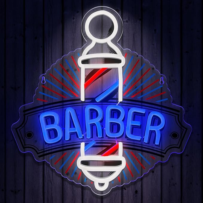 Barber Neon Sign for Barber Shops Hair Salon Decor Barber Shop LED Signs Neon Lights Business Logo Light up USB Powered Business Logo Wall Art Signs for Hair Beauty Salon Store Man Cave Pub Gift