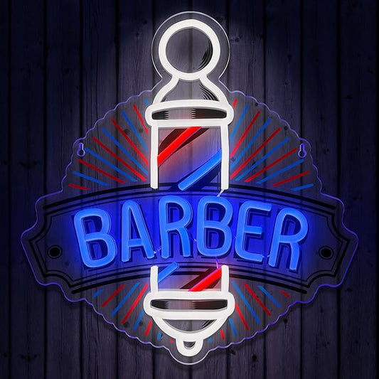 Barber Neon Sign for Barber Shops Hair Salon Decor Barber Shop LED Signs Neon Lights Business Logo Light up USB Powered Business Logo Wall Art Signs for Hair Beauty Salon Store Man Cave Pub Gift