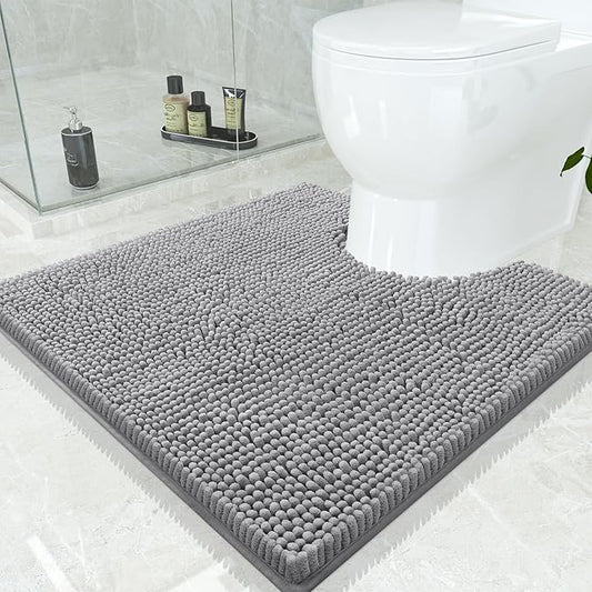 Smiry Luxury Chenille Toilet Rugs U-Shaped 24x24, Soft Absorbent Non-Slip Contour Bathroom Rugs for Toilet, Machine Washable Contoured Bath Mats, Grey