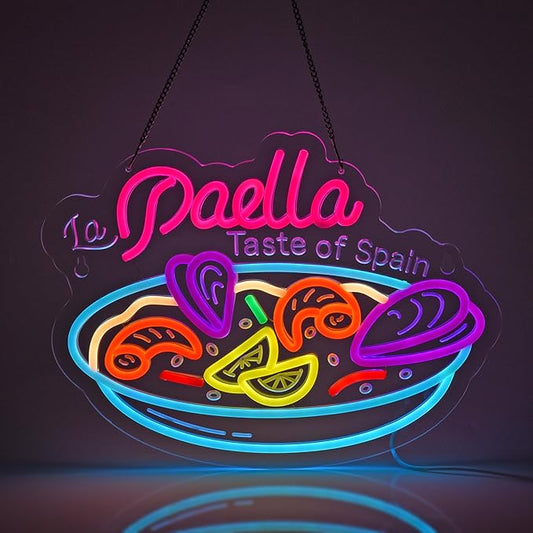 Paella Neon Sign, Neon Lights Hanging Wall Art Decoration for Restaturant Shop Store Bar Market Deli Café Celebration Party Home Decor, USB Powered Ultra Bright Dimmable,15.75 * 11.8inches
