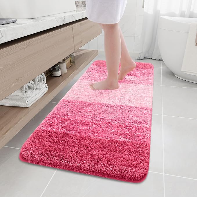 Arotive Microfiber Bathroom Rugs, Shaggy Soft and Absorbent Bath Rug, Non-Slip, Thick Plush Machine Washable Dry Bath Mats for Bathroom, Tub and Shower, 59x20, Pink