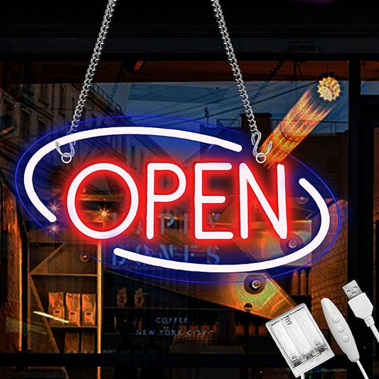 Open Neon Signs Battery Operated, Usb Powered Open Signs for Wall Decor, Adjustable Brightness Display Sign for Window Store Club Hotel Bar Shop Coffee Salon Hotel Walls(USB Powered/16.5 * 8.4 in)