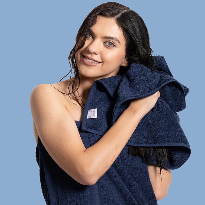 Chakir Turkish Linens | Hotel & Spa Quality 100% Cotton Premium Turkish Towels | Soft & Absorbent (Personalized 3-Piece Towel Set, Navy)