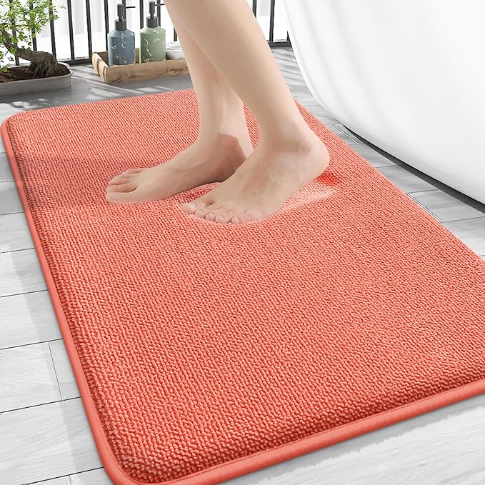 OLANLY Thick Memory Foam Bath Mat Rug 30x20, Extra Soft Absorbent Bathroom Rug, Quick Dry Bath Mats, Non-Slip, Machine Washable Carpet for Bathroom, Tub and Shower, Home Decor Accessories, Coral
