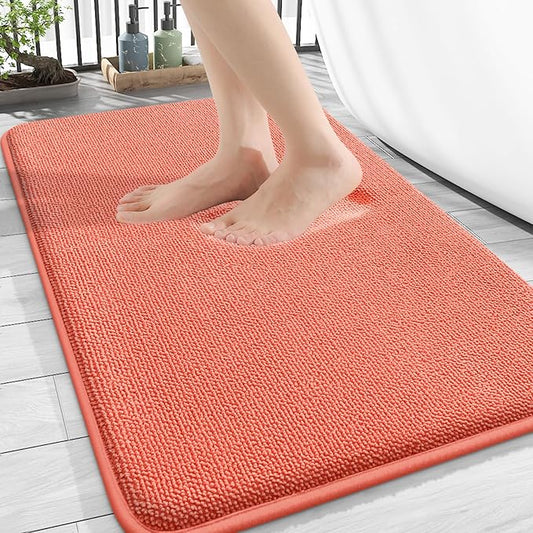 OLANLY Thick Memory Foam Bath Mat Rug 30x20, Extra Soft Absorbent Bathroom Rug, Quick Dry Bath Mats, Non-Slip, Machine Washable Carpet for Bathroom, Tub and Shower, Home Decor Accessories, Coral