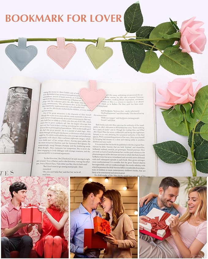 1Pcs Heart-Shaped Magnetic Leather Bookmark - Romantic Heart Bookmark, Faux Leather Book Mark with Double-Sided Magnets, Love Gifts for Women, Students, Reading Lovers Mothers Day Gift (Blue)