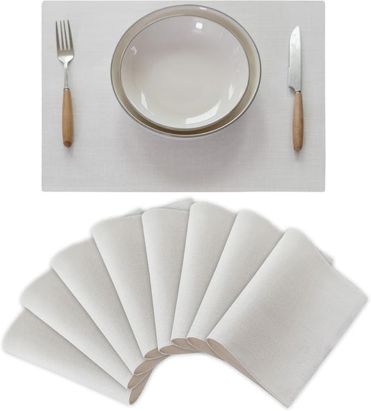 Demetex White Place Mats Set of 8 Washable Linen Placemats Heat Resistant Decorative Table Placemat for Holiday Party Wedding, 13x19 inch, Pure White