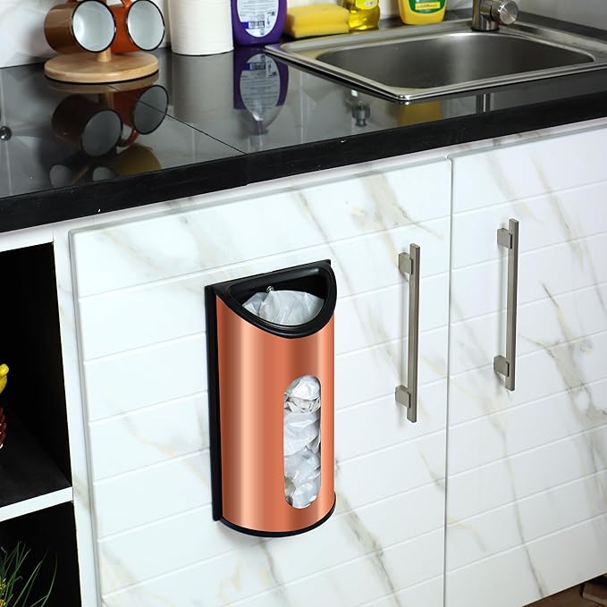 Utopia Kitchen Grocery Plastic Bag Holder and Dispenser Medium, Easy Wall Mount Bag Saver, Stainless Steel, Copper