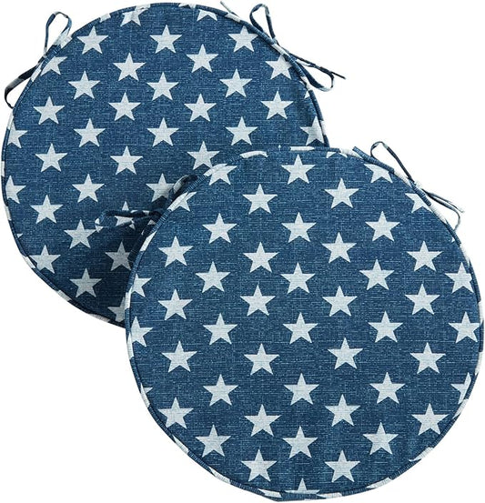 Greendale Home Fashions Outdoor 18-inch Round Reversible Seat Cushion, 2-Pack, Stars 2 Count