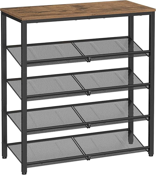 VASAGLE Shoe Rack for Entryway, 5-Tier Shoe Rack Organizer with Storage Shelves and Spacious Top, Freestanding, Adjustable, Industrial, Honey Brown and Ink Black ULBS038K01