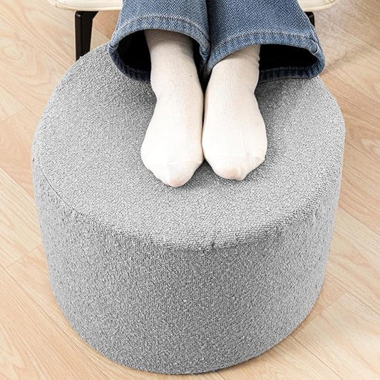 Asuprui Supportive Boucle Ottoman Foot Rest Elevate Your Living Room Decor with Lightweight Pouf Ottoman Filler and Comfort Cover Modern Foam Stuffed Poof Perfect to Rest Your Feet (Gray)