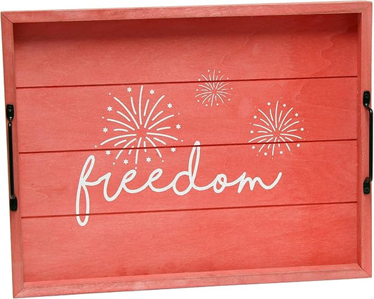 Elegant Designs Decorative Wood Serving Tray w/Handles, 15.50" x 12", Red Wash Freedom (HG2000-RFR)
