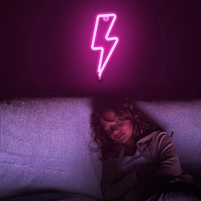 Lumoonosity Lightning Bolt Neon Signs, USB Powered Led Lightning Bolt Light with On/Off Switch, Lightning Neon Sign for Wall Decor, Hanging Led Signs, Neon Lights for Bedroom, Gaming Room Setup