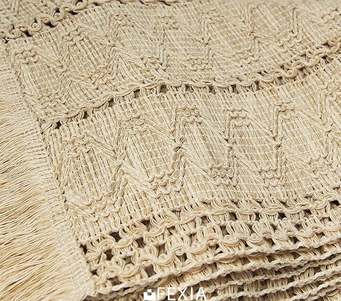FEXIA Boho Placemats Set of 6, Macrame Table Decor and Farmhouse Style Placemats Natural Cotton Burlap, for Dining Table, Beige