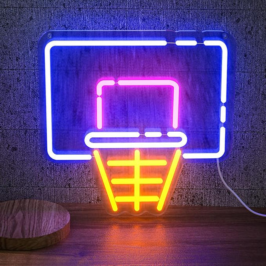Basketball Hoop Neon Sign for Wall Decor, LED Sign with Dimming Switch for Sports Fans, Kids, Man Cave, Bedroom, Home Accessories, Bar Decor, Party & Holiday Decorations - 13.8" x 12.6"