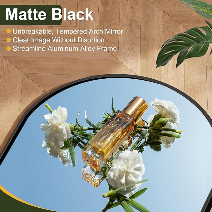 NicBex Oversized Full-Body Mirror, Large Arched Full Length Mirror with Stand, 76"x35" Aluminum Alloy Frame Oversized Floor Mirror, Black - Free Standing, Leaning Against Wall or Wall-Mounted