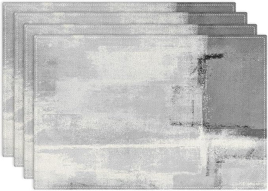 Emvency Farmhouse Placemats Set of 4, Vintage Light Gray and Dark Gray Art Painting 12x18 Inch Abstract GreyTable Mats for Outdoor Home Party Kitchen Dining Decoration