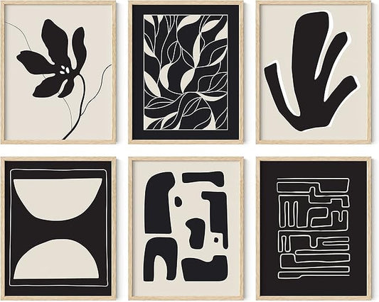 HAUS AND HUES Abstract Art Wall Decor - Set of 6 Modern Art Gallery Display, Abstract Minimalist Wall Art, Mid Century Modern Artwork, Modern Art Wall Decor Neutral Art (Framed Beige 11x14)