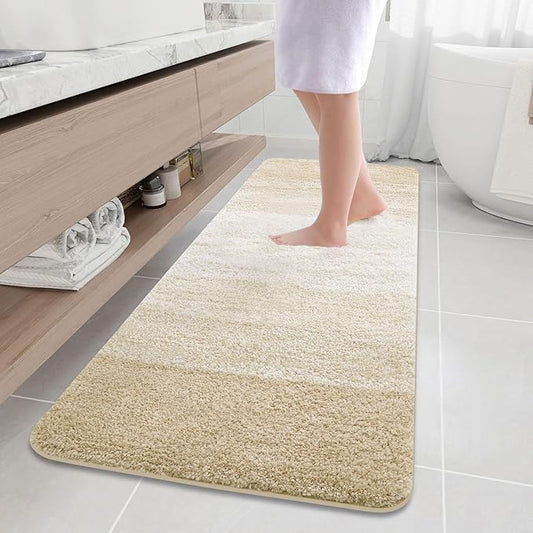 Arotive Microfiber Bathroom Rugs, Shaggy Soft and Absorbent Bath Rug, Non-Slip, Thick Plush Machine Washable Dry Bath Mats for Bathroom, Tub and Shower, 70x24, Light Beige