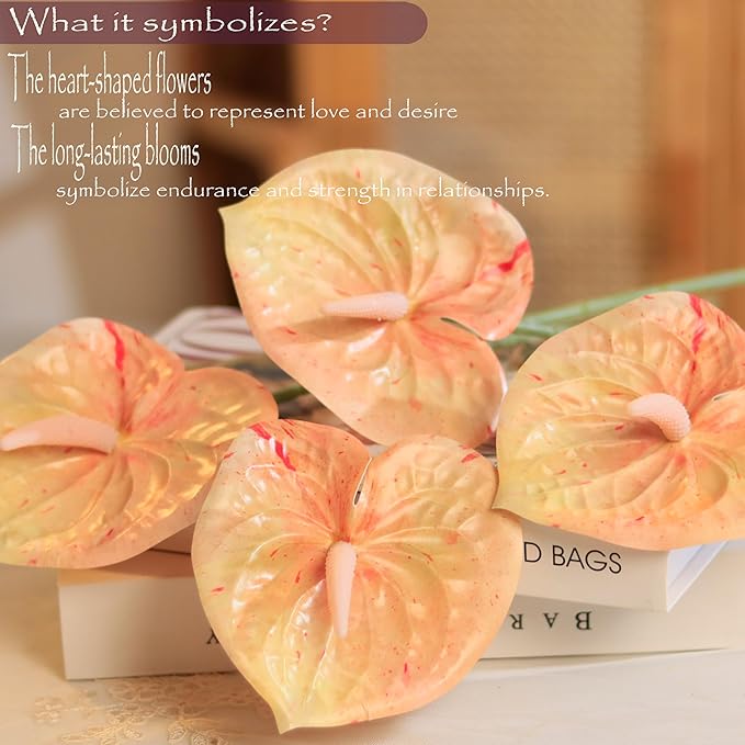 10pcs Artificial Anthurium,28 Inch Faux Tropical Plants Tailflowers,Realistic Flamingo Flower for Home Decor Centerpiece Wedding Bouquet Bonsai,Champagne