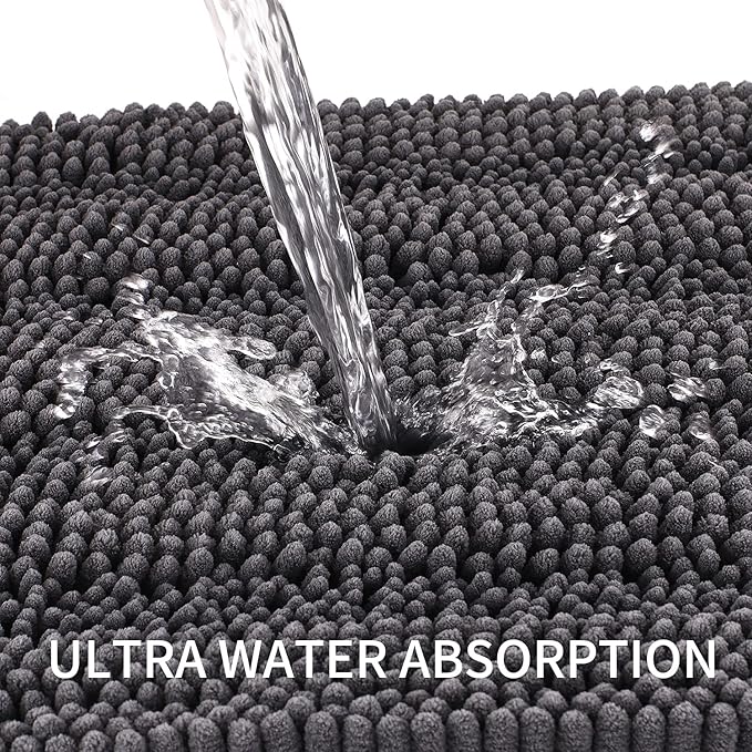 Bath Mat for Bathroom Ultra-Soft Machine Washable Rugs for Shower Room with Non-Slip Backing Shaggy Absorbent Luxury Chenille Bath Rug Perfect for Tub Sink Bedroom Door (24"x36", Dim-Gery)