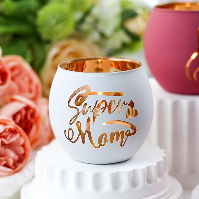 Birthday Gifts for Mom, Delicate Mother Gifts from Daughter Son, Engraved Glass ealight Votive Candle Holder Pink, Mothers Day Christmas Birthday Gifts for Mom, Ideas 6PCS