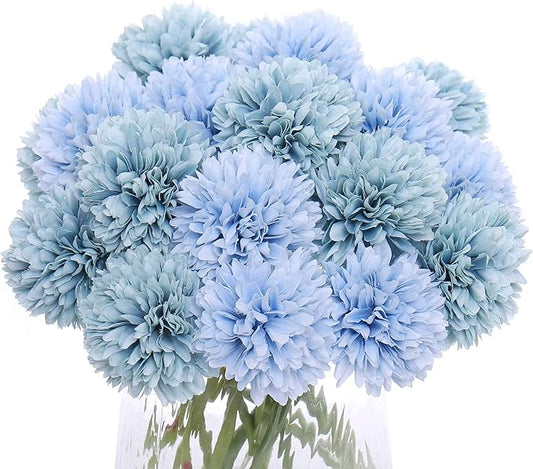 Kimura's Cabin 20Pcs Fake Silk Chrysanthemum Flower Artificial Flowers Ball Flowers Fake Mums Flowers Wedding Arrangements Decor Bouquets Home Festival Table DIY Decoration Center (Blue)