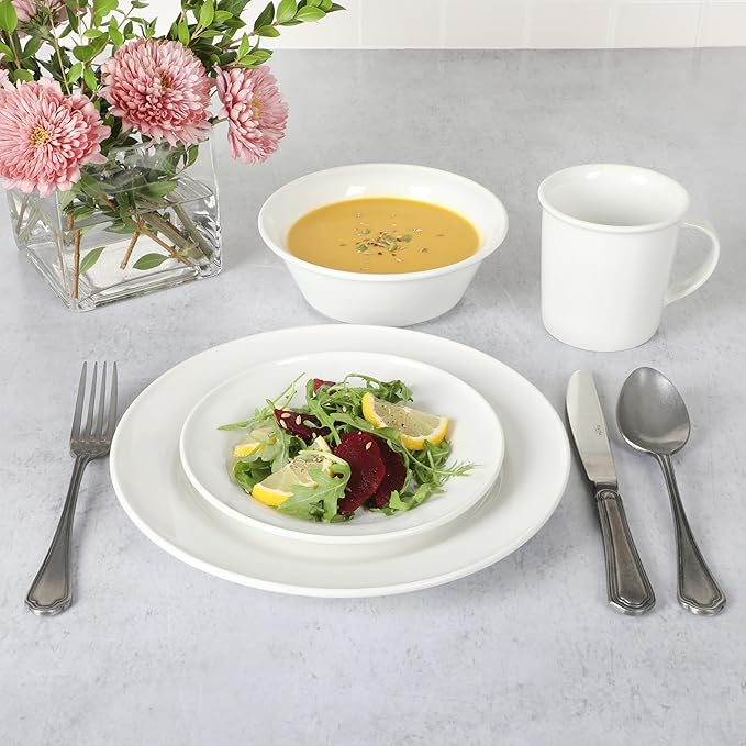 Martha Stewart Cliffield High Fired 16-Piece Porcelain Chip and Scratch Resistant Plates, Bowls, and Mugs Dinnerware Set, Service for 4 - White