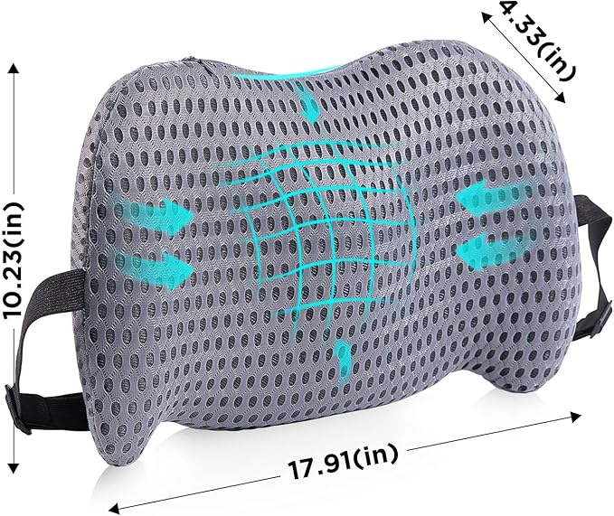Lumbar Support Pillow for Office Chair, Car Lumbar Pillow Lower Back Pain Relief, Memory Foam Back Cushion with 4D Mesh Cover and Adjustable Straps, Ergonomic Chair Back Pillow for Car,Bed, Gaming