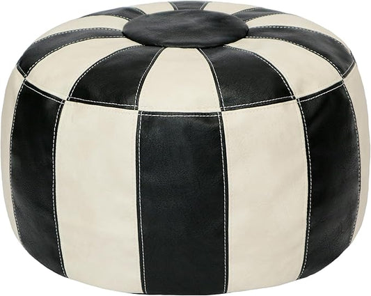 Thgonwid Unstuffed Moroccan Ottoman Pouf Cover, Ottoman Footstool Storage Solution, Bean Bag Chair, Foot Rest, Multi-Black&White