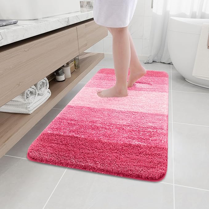 Arotive Microfiber Bathroom Rugs, Shaggy Soft and Absorbent Bath Rug, Non-Slip, Thick Plush Machine Washable Dry Bath Mats for Bathroom, Tub and Shower, 44x24, Pink