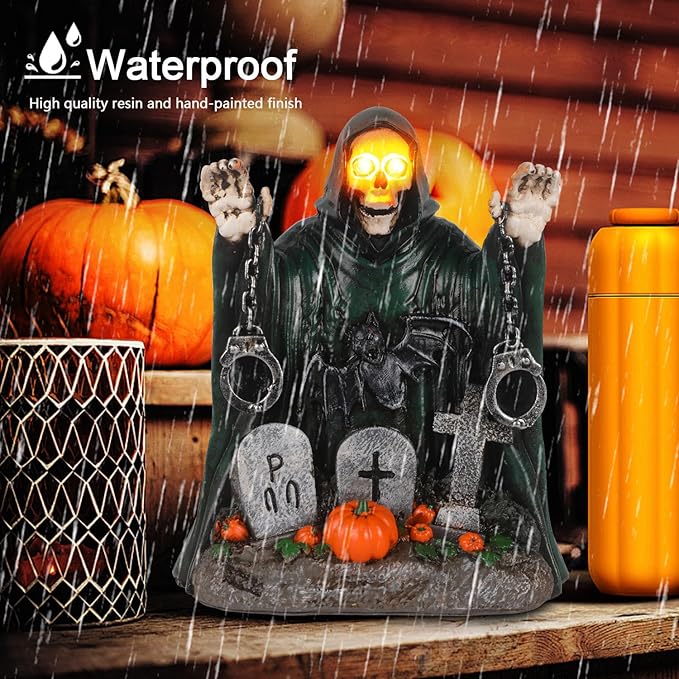 Halloween Grim Reaper Graveyard Decor - Solar Garden Statue, Spooky Outdoor Decoration Unique Garden Decor for Outside Yard Porch Lawn, Ideal