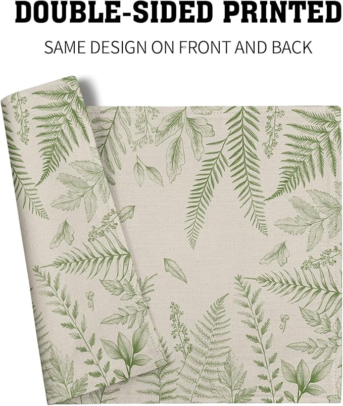 Green Plants Wild Fern Table Mats for Kitchen Set of 4,Green Leaves Botanical Washable Heat-Resistant Linen Fabric Desk Mats 12x18 Inch for Seasonal Home Party Dining Decor