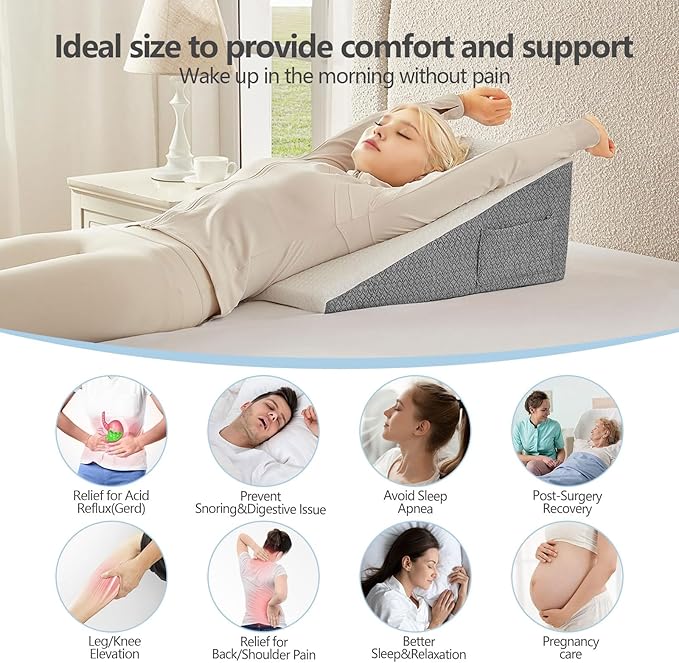 Wedge Pillow for Sleeping, 7.5 inch Wedge Pillow for Sleep Apnea, Pillow Wedges for Sleeping Acid Reflux, Sleep Apnea Pillow, Bed Wedge Pillow for Sleeping, Snoring, After Surgery (7.5 inch)