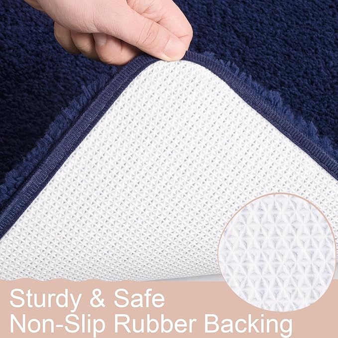 AROGAN Luxury Long Bathroom Runner Rug, 24x48 Inch Thick Soft and Absorbent Microfiber Non Slip Bath Mat, Rubber Backing Quick Dry Rugs Carpets, Machine Washable Plush Mats for Shower Floor, Navy Blue