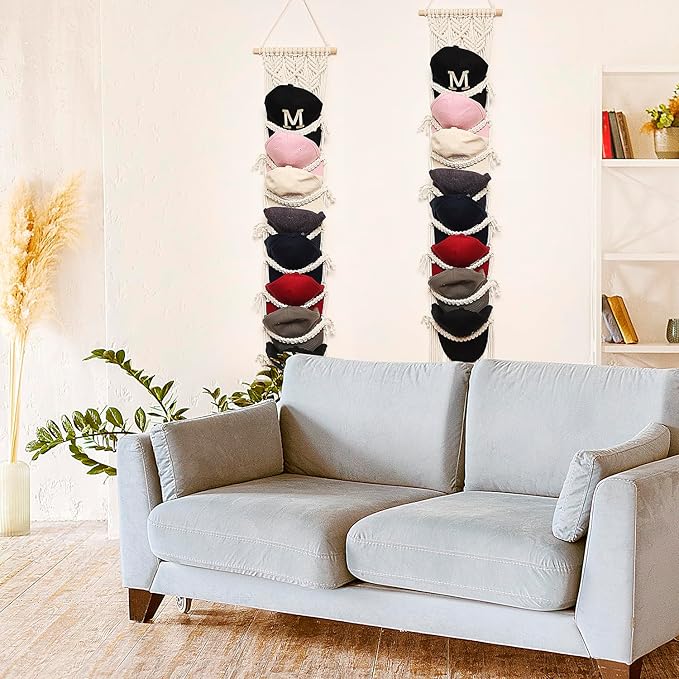 Baseball Cap Storage Over Door-1 Pack-Boho Macrame Cap Holder Wall Hat Organizer for Baseball Cap Holder, Hat Rack for Wall Hanging Hat Holder for Bohemian Bedroom Decor