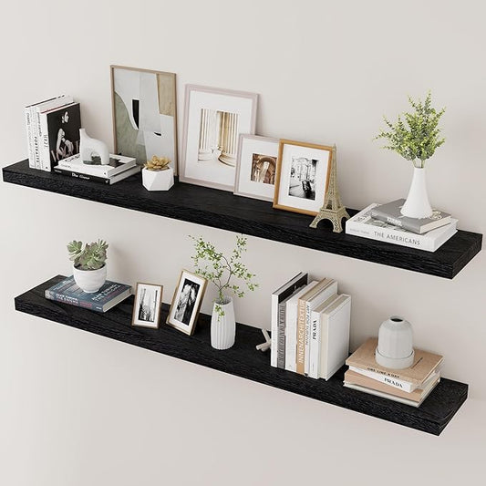 Marsmiles Wood Floating Shelves for Wall Set of 2, 48 Inch Wide Rustic Wooden Floating Shelves, Invisible Wall Mounted Display for Living Room Bedroom Kitchen Bathroom Office, White