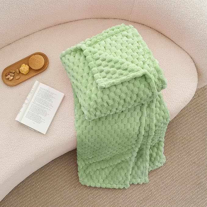 BEDELITE Fleece Twin Blanket for Couch & Bed - 3D Jacquard Decorative Light Green Throw, Super Soft and Cozy Warm Fuzzy Blanket All Seasons Suitable, 50x60Inches