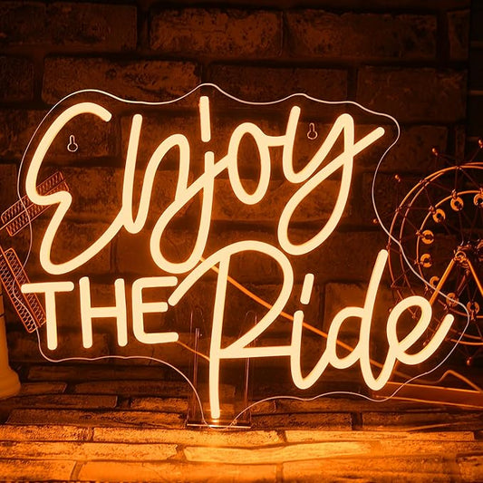 NOSUN RNJOY THE RIDE Neon Sign,Sports Neon Signs, LED Light Sign Gym logo,Home Gym Decor, Fitness Neon Light, Gift for cyclist,Cycling neon sign