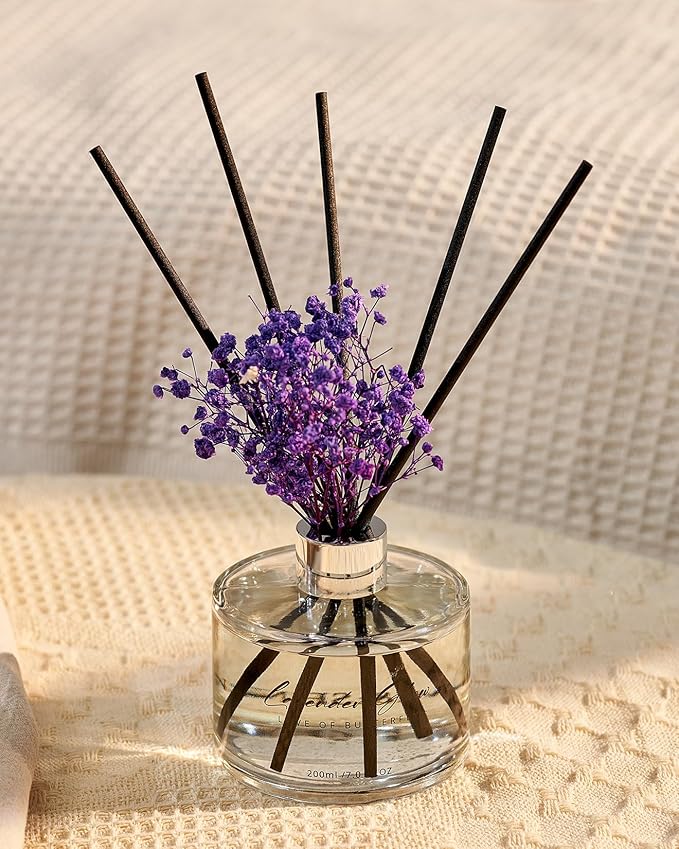 M&SENSE Lavender Glow Reed Diffuser Set with 7 Sticks | Baby's Breath Flower - 7.0oz Lavender Scent, Home Fragrance Diffuser for Bedroom Bathroom Décor, Scented Diffuser Gifts for Women MSRD0206