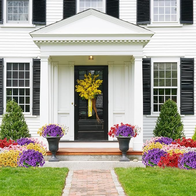 22 Bundles Artificial Flowers Outdoor, Faux Flowers UV Resistant with Plastic Plants, Faux Silk Flowers for Outdoors Outside Front Porch Hanging Planter Window Box Garden Decoration